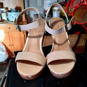 Stenciled Cork Wedged Heels.